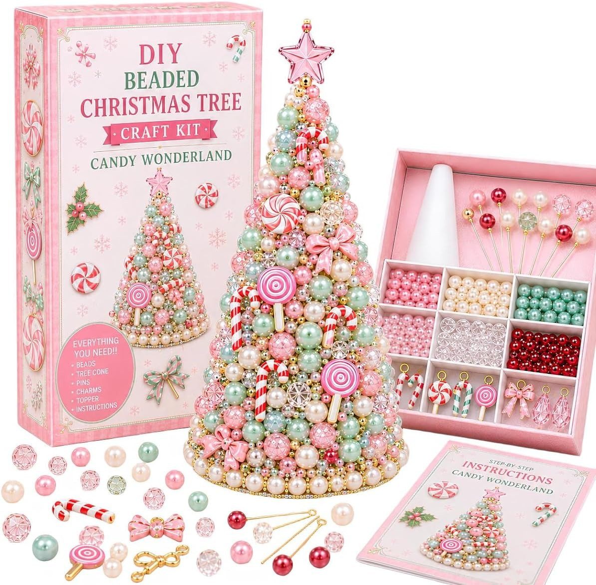 CLTYQ Kreativset DIY-Kreativset für einen Perlen-Weihnachtsbaum, Weihnachtsdeko zum Selbermachen für Erwachsene und Kinder