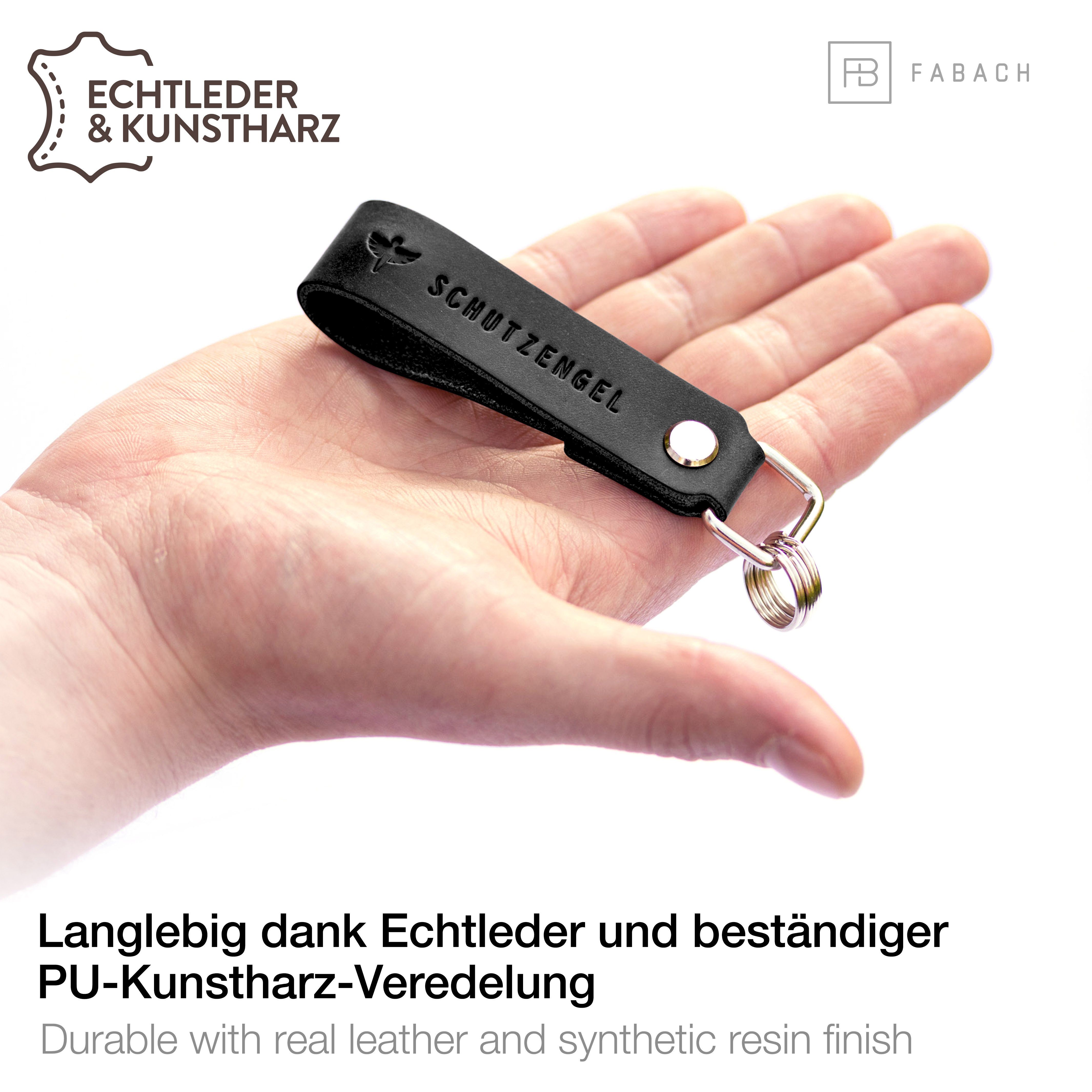 "Schutzengel" Anhänger - Schwarz wechselbarem mit Leder Gravur Schlüsselring FABACH Schlüsselanhänger