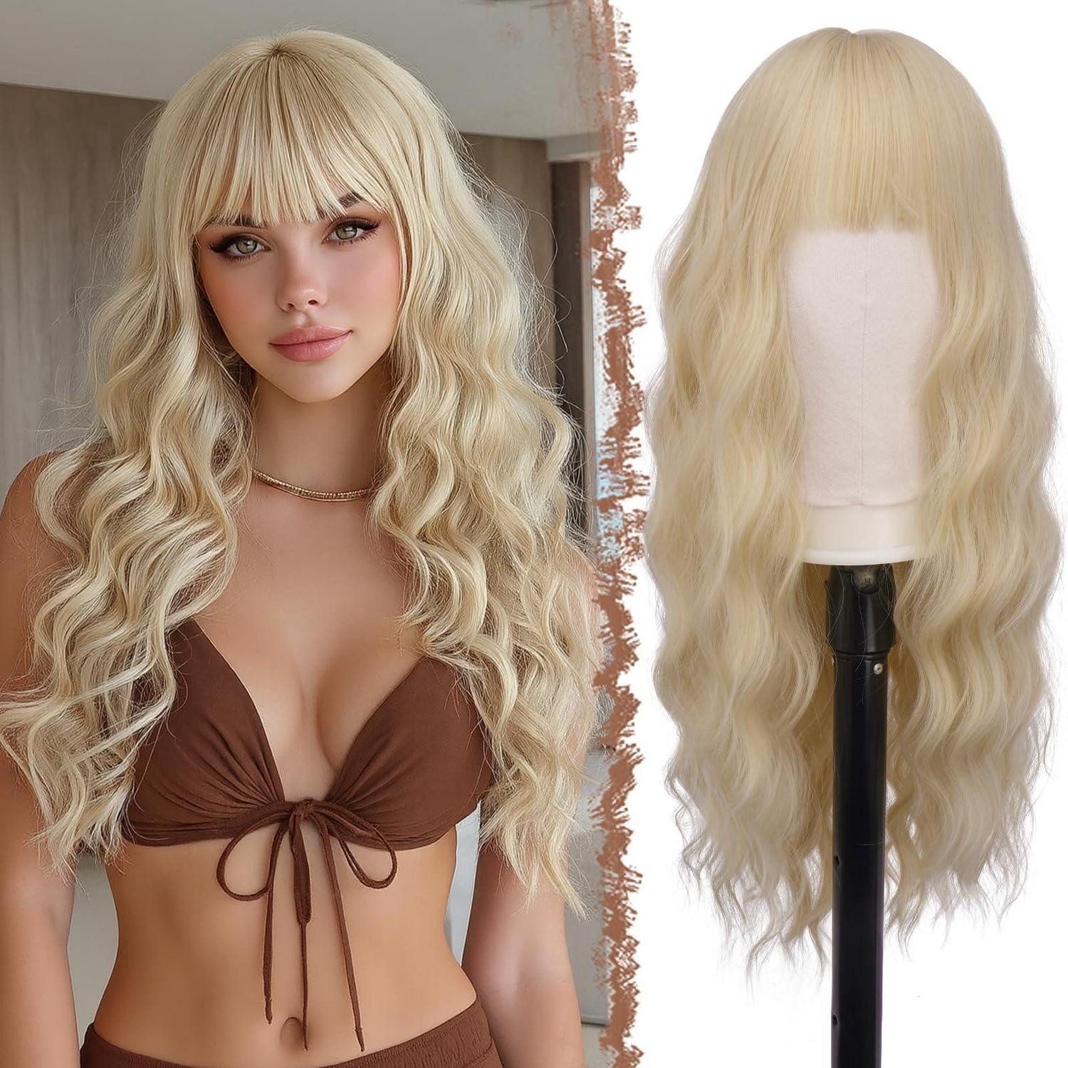LuxusKollektion Kunsthaarperücke Perücke Pony Synthetik Wellig Hitzebeständig Cosplay 65cm Hellblond