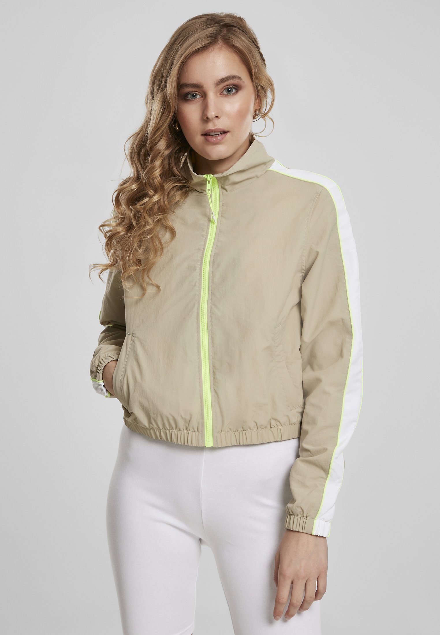 URBAN CLASSICS Outdoorjacke Damen Ladies Short Piped Track Jacket (1-St) concrete/electriclime