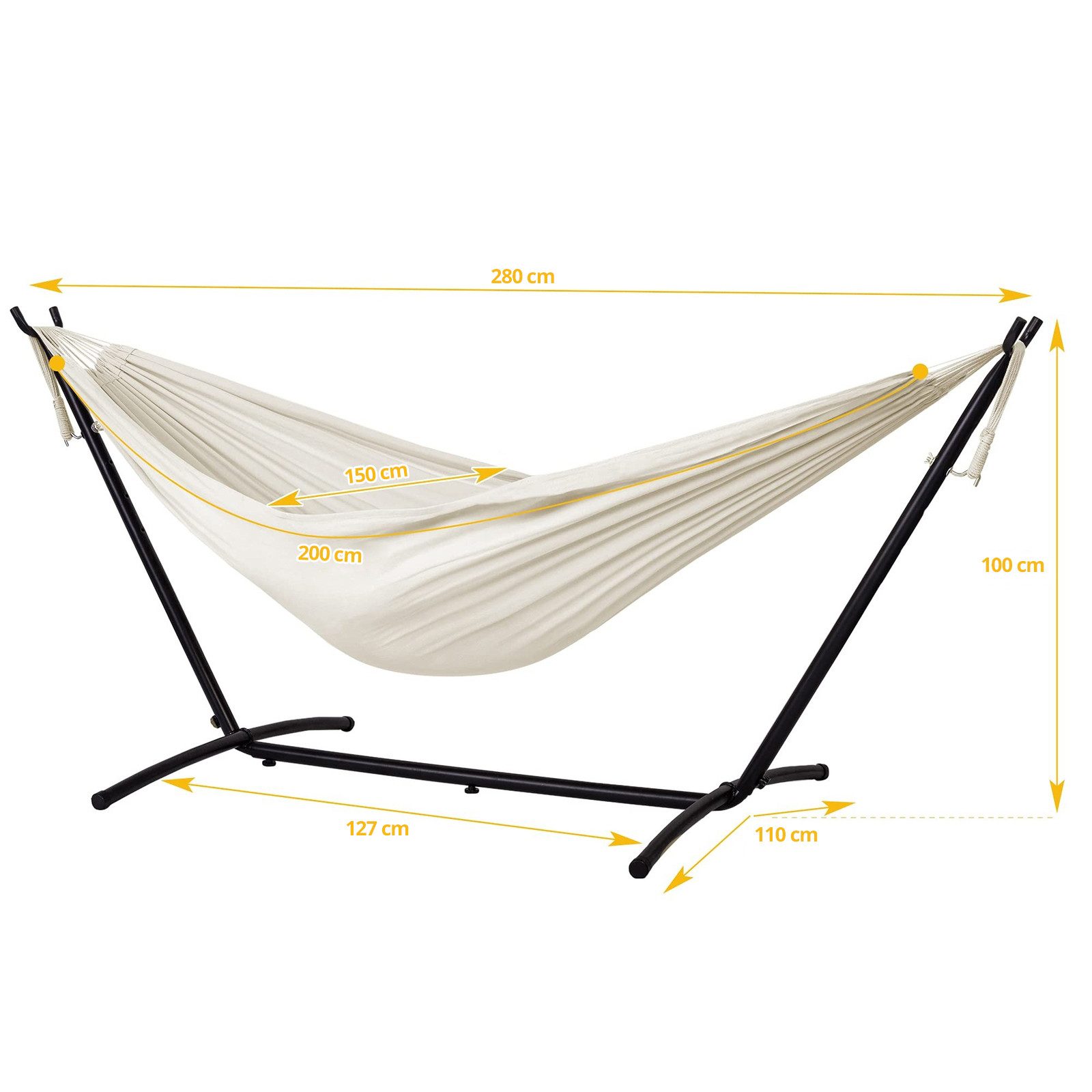 RAMROXX Hängematte 200×150 cm creme natur mit Gestell platzsparend bis 250 günstig online kaufen