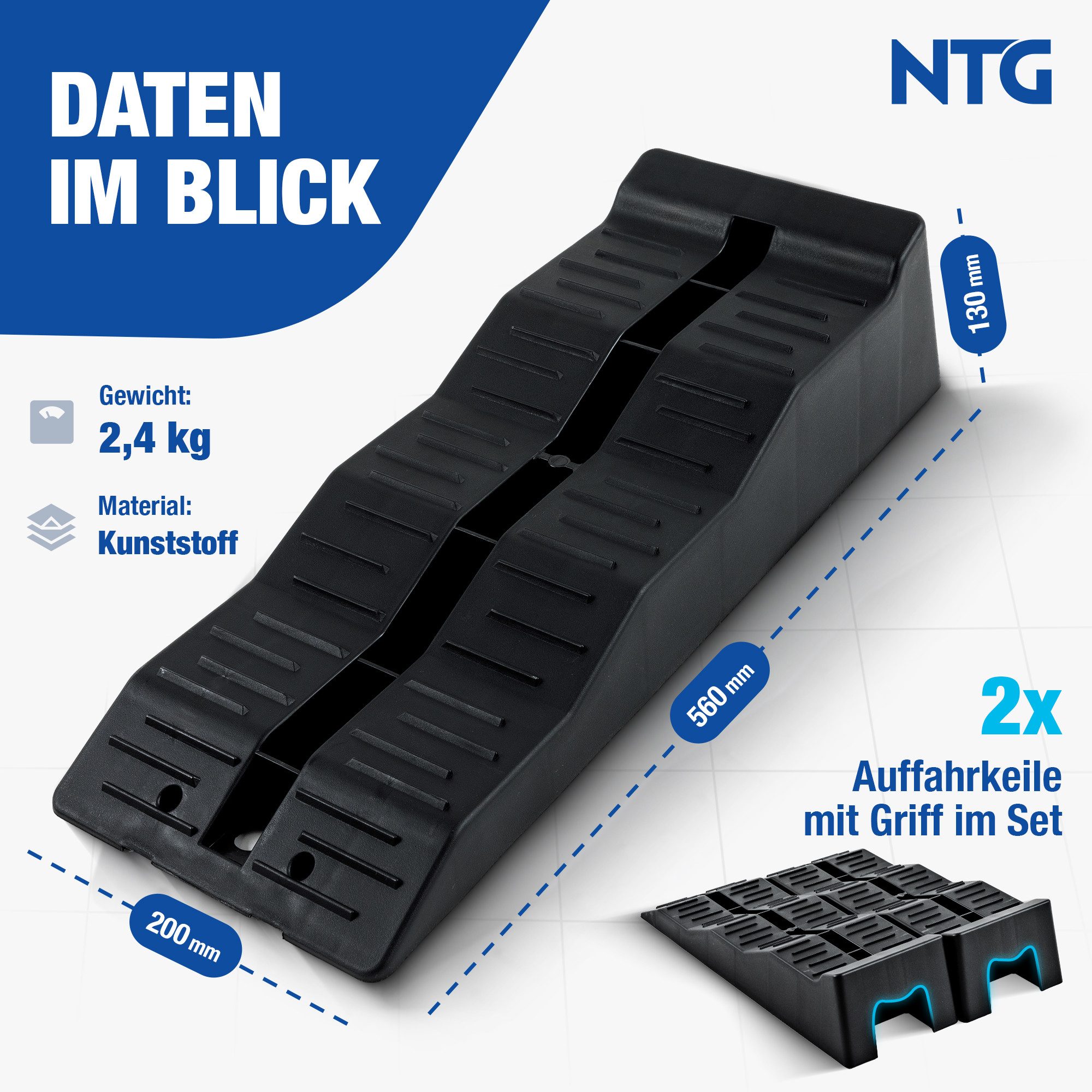 NTG Nutzfahrzeug Technik GmbH Auffahrrampe Auffahrkeile (2er Set) 3 stufig bis 3000 kg pro Set, Camper, Wohnmobil