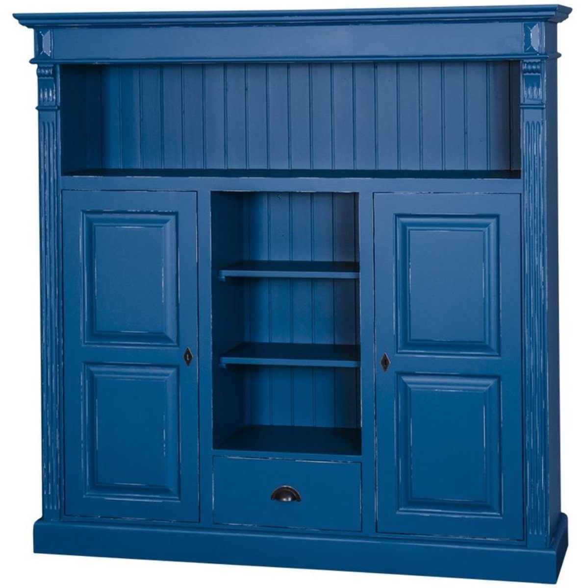 Casa Padrino Stauraumschrank Landhausstil Bücherschrank - und 2 Schublade Landhausstil - x Türen H. - Möbel x Schrank 100 cm mit 36 60 Blau Antik Massivholz Wohnzimmerschrank