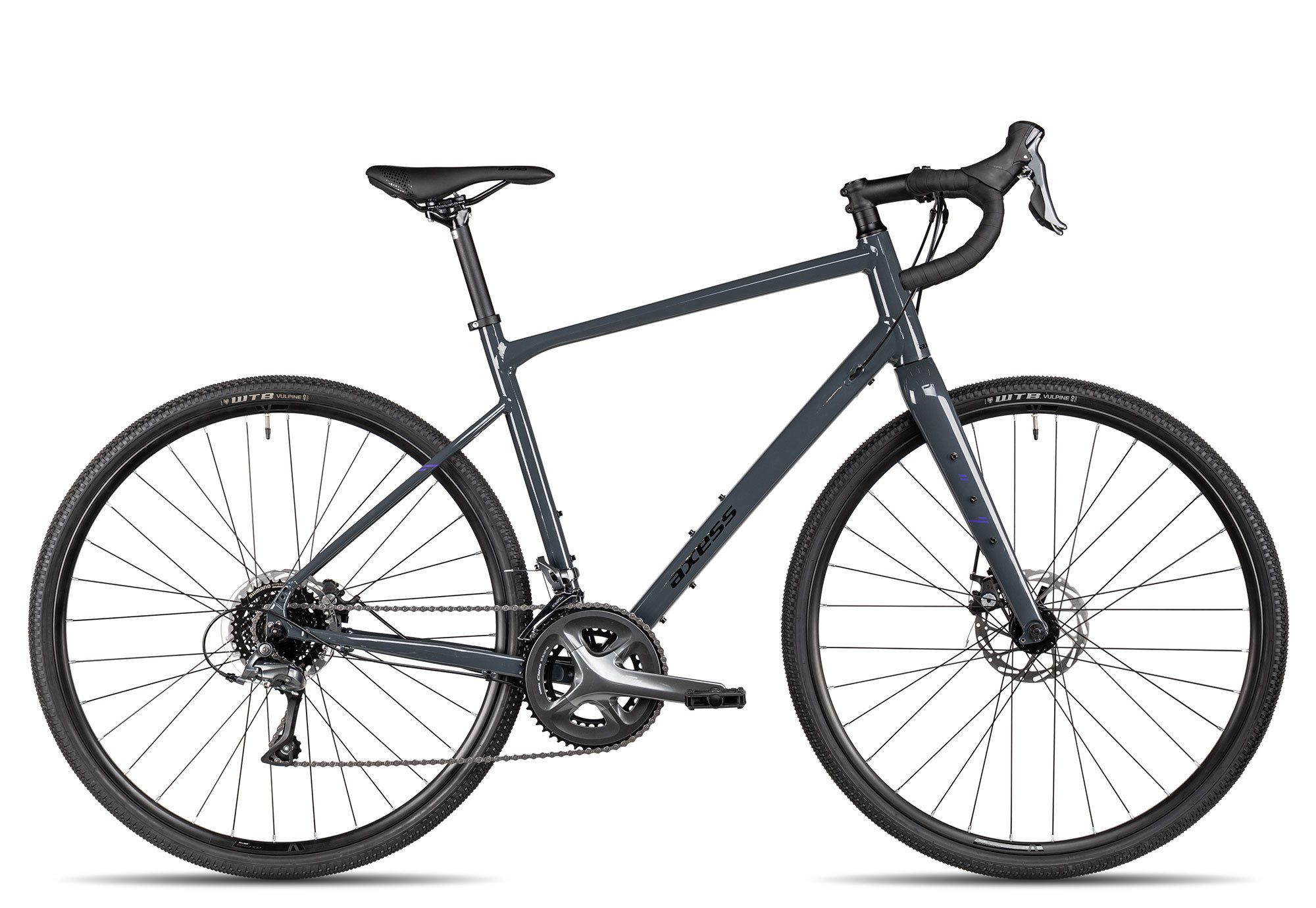 Axess Gravelbike CREED, 16 Gang Shimano Claris RD-R2000-GS, 8-Speed Schaltwerk, Kettenschaltung, starre Carbongabel schwarz/grau