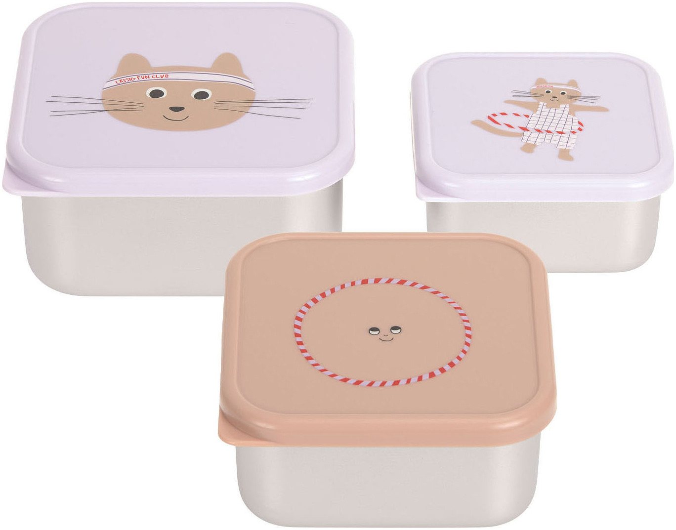 LÄSSIG Lunchbox Tiny Team Cat, Snackbox, Edelstahl, Polyprophylen (PP), (3-tlg)