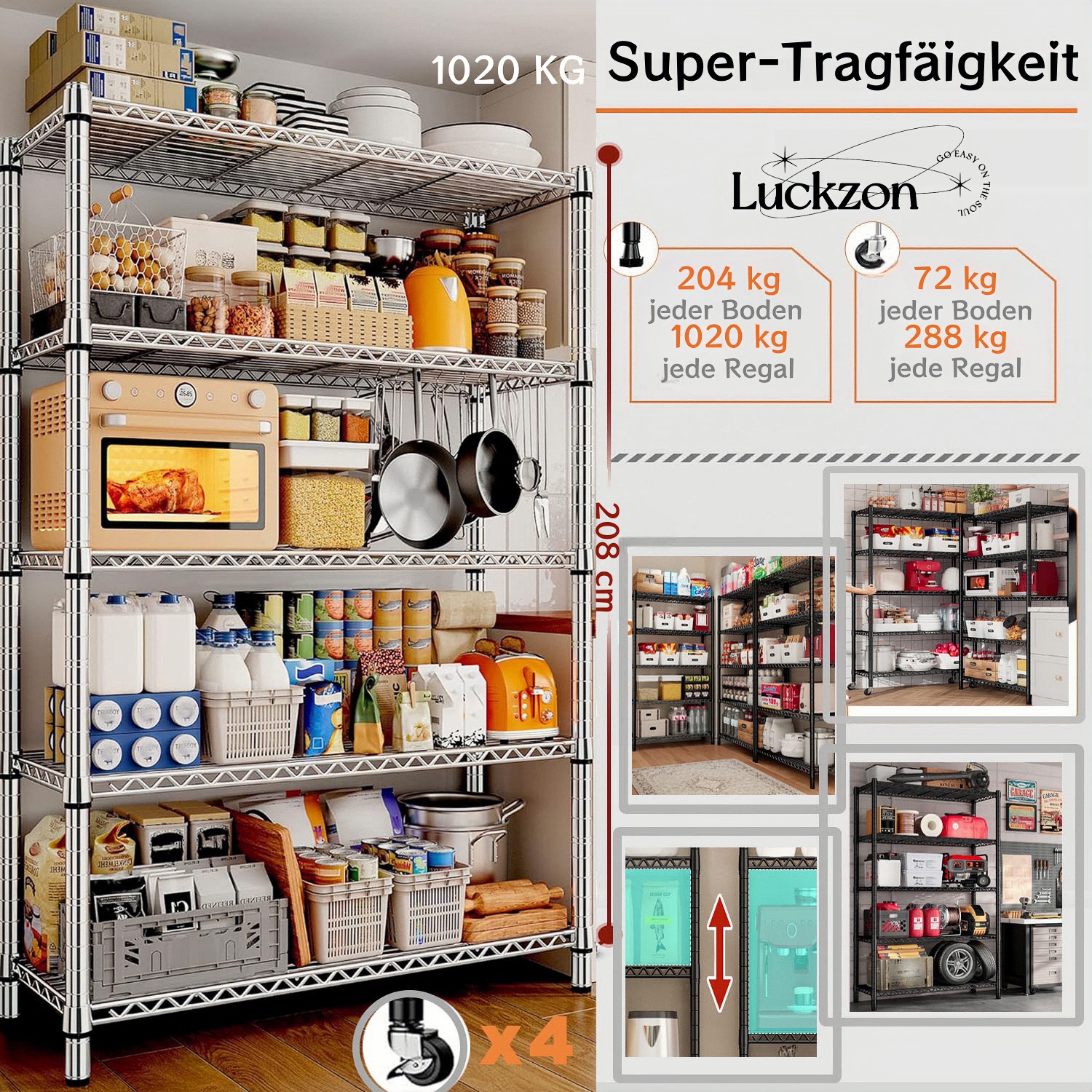 LUCKZON Schwerlastregal mit Rollen höhenverstellbar schwerlastbar günstig online kaufen