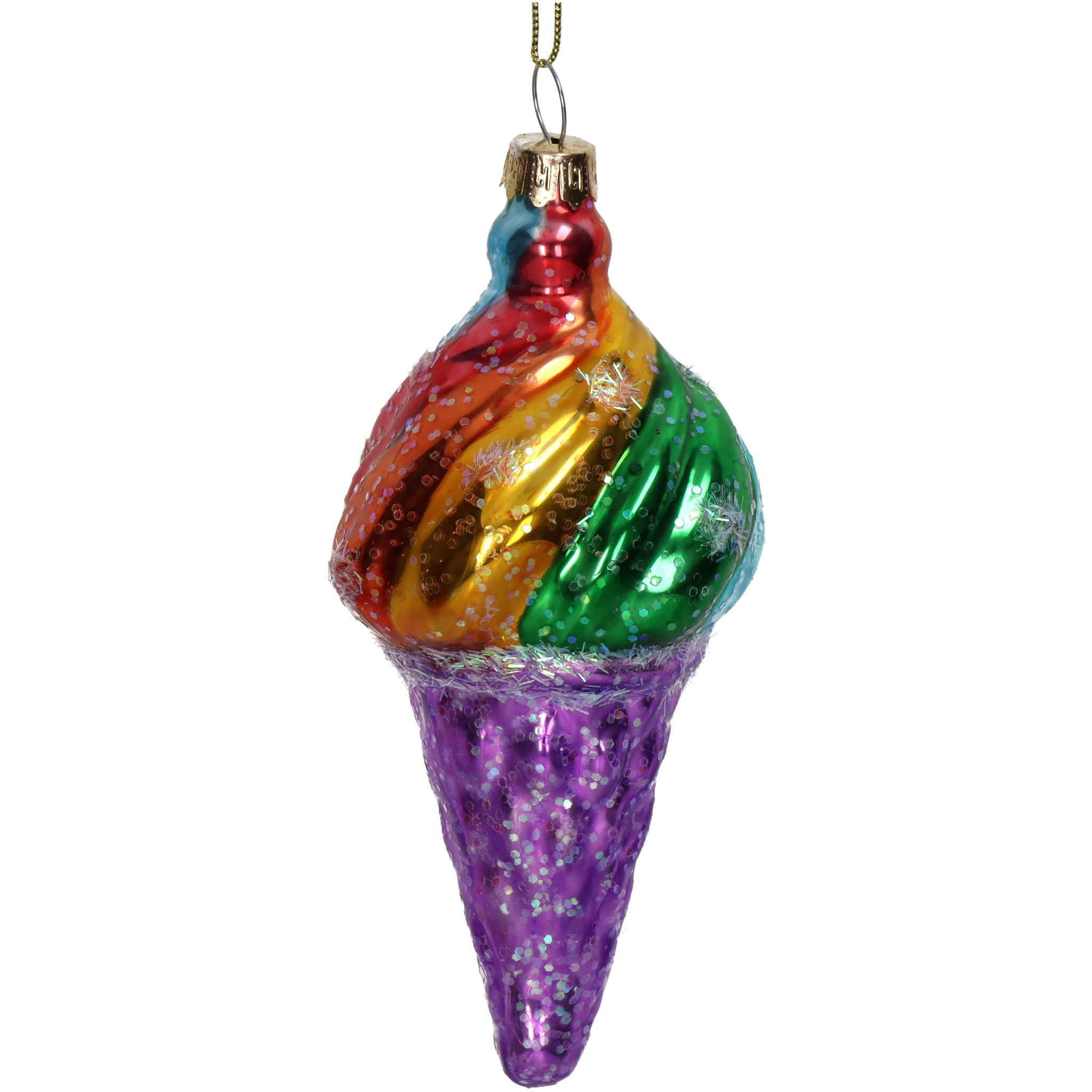 HD Collection Christbaumschmuck, Christbaumschmuck Glas 11,7cm Eis in Waffel Figur in Regenbogen Farben