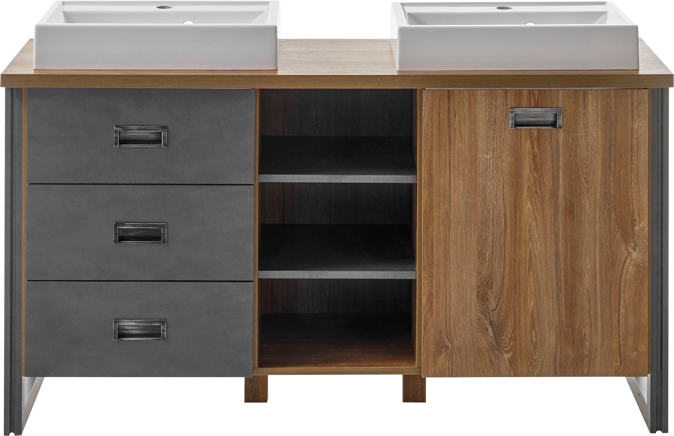 Home affaire Waschtisch Detroit, Unterschrank mit Apothekergriff, Badschrank, Industrialdesign