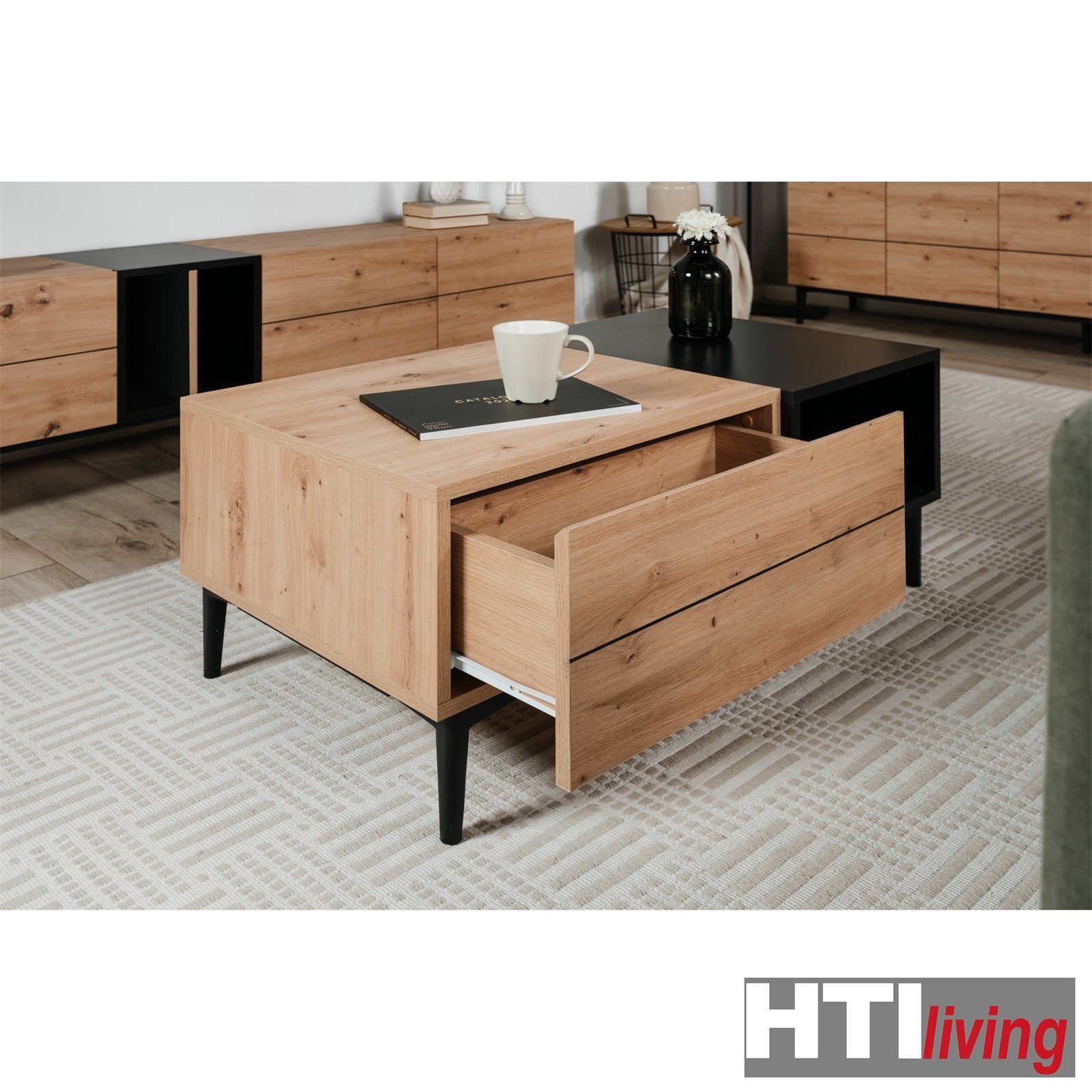 Couchtisch NOLA mit 2 Fächern und 1 Schublade von HTI-Living - Einrichtungsvorschlag
