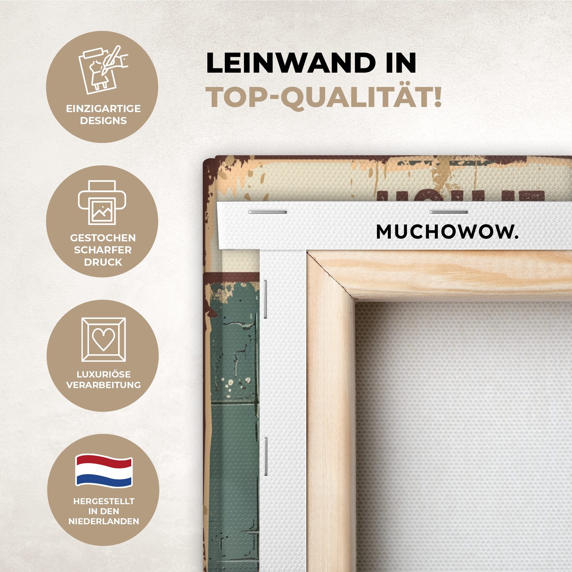OneMillionCanvasses® Leinwandbild Katze - Vintage - Schwarz - Zitat - Flush günstig online kaufen