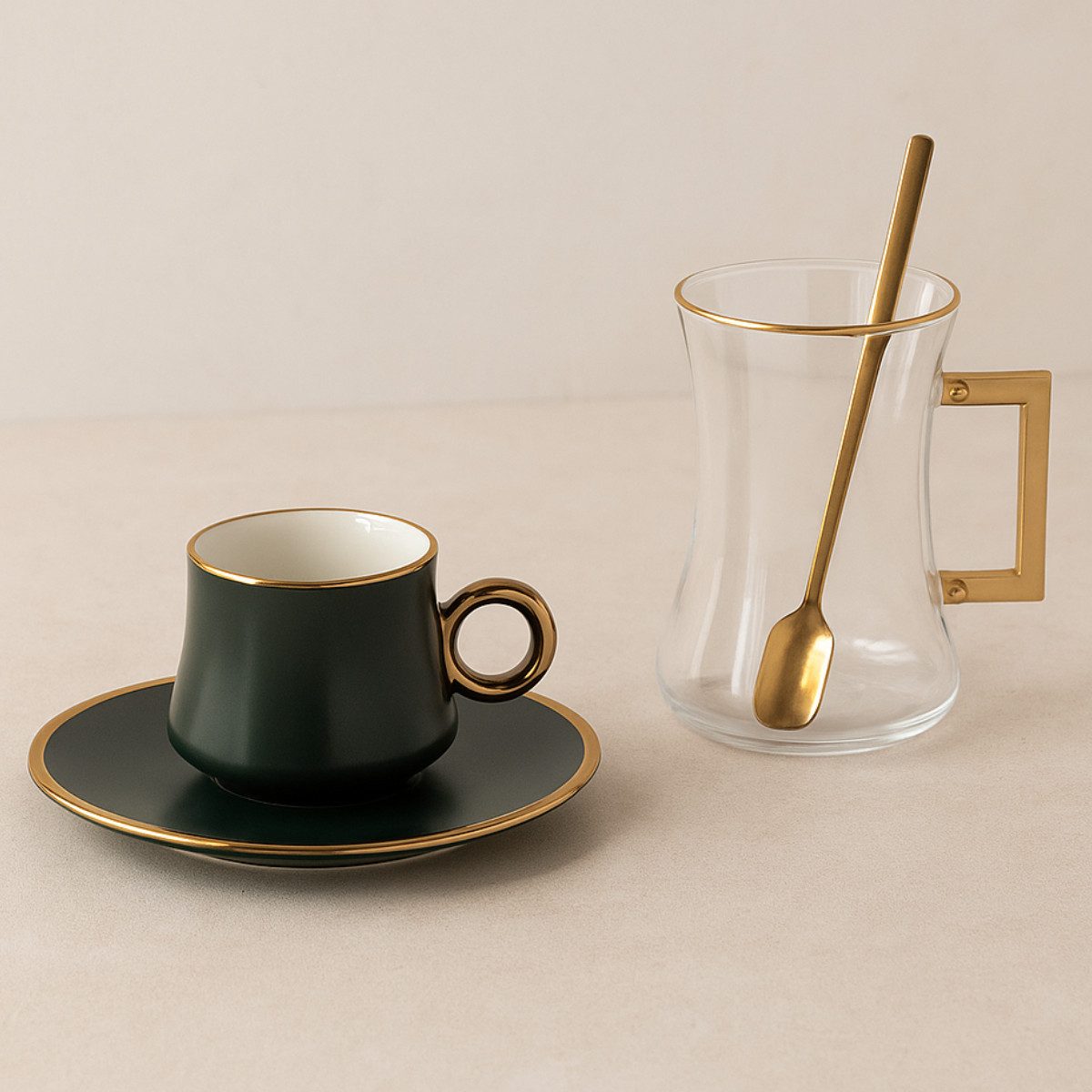 Bricard Teeglas -Espresso Set 24teilig Grau-Gold inkl. Löffel und Untertasse