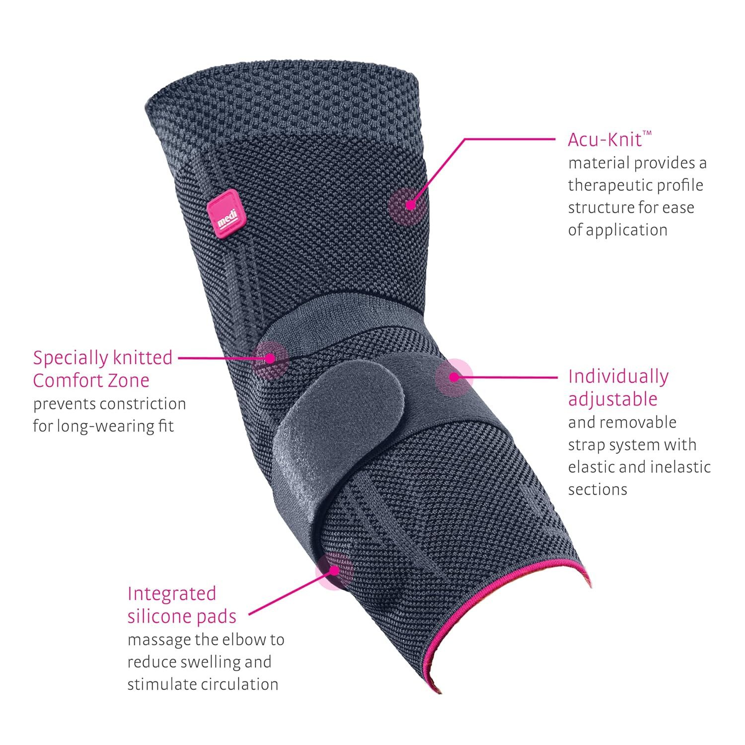 MEDI Ellenbogenbandage Epicomed Kompressionsbandage zur Stabilisierung des Gelenks, mit 3D-Silikon-Pelotten