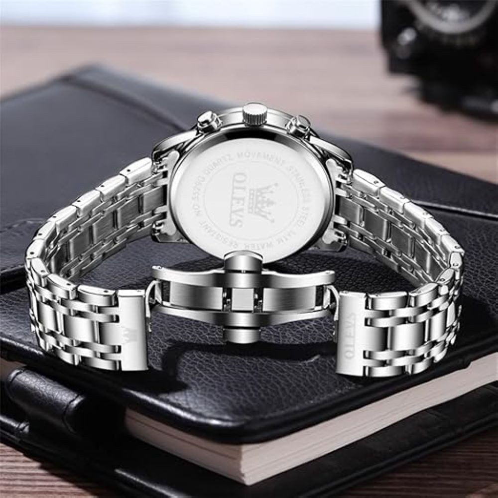 OLEVS Quarzuhr Herren Olevs Chronograph Uhr Tag & Nacht Anzeige, Edelstahl, Grau