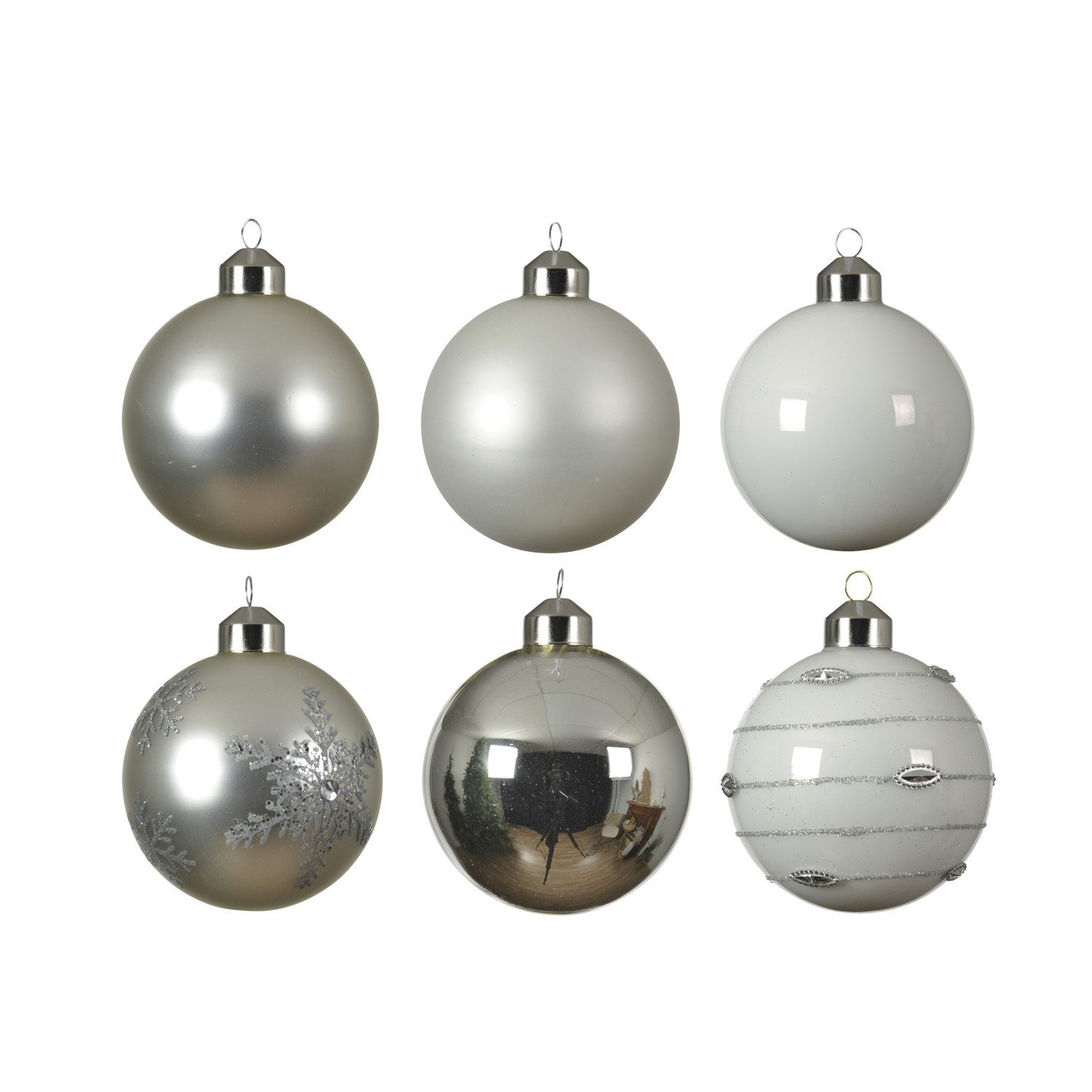 Weihnachtsbaumkugel Christbaumkugel Weihnachtskugel Glas D: 8cm silber weiß 6er Set