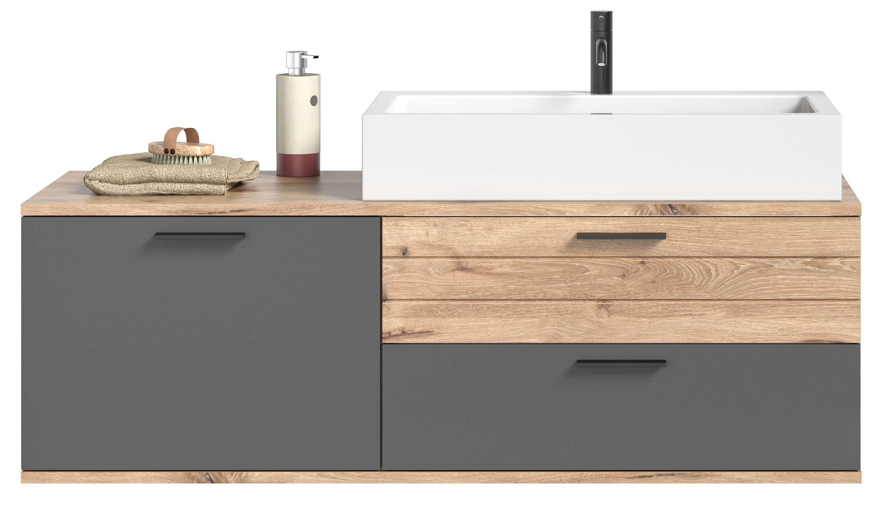 Thumbnail - xonox.home Waschtisch-Set Mason, (2tlg. Set bestehend aus Waschtisch, Waschbecken), Nox Oak Nachbildung Basalt Grau Soft...