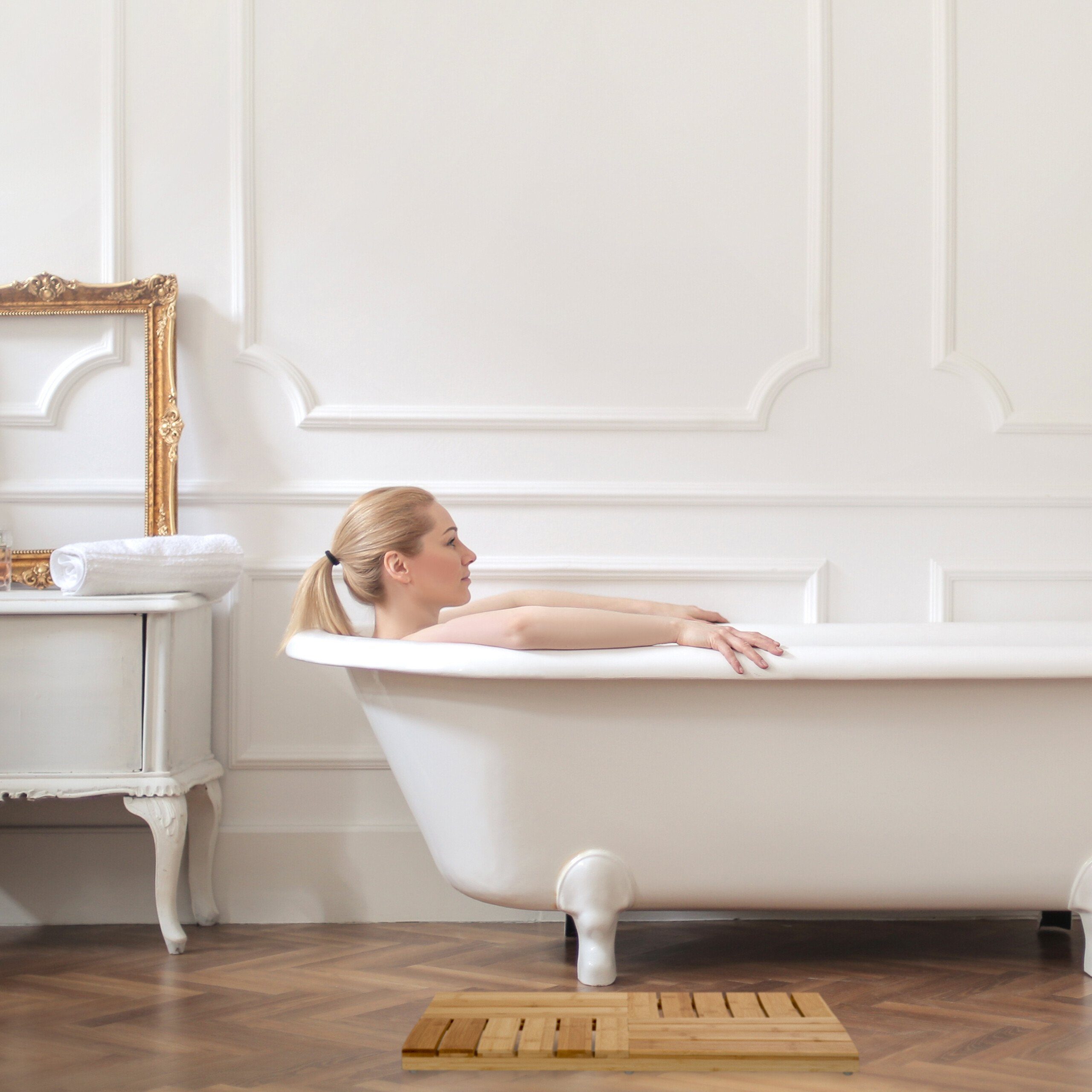 relaxdays Badematte Bambus Badematte, Höhe 35 mm, Bambus, schwarz