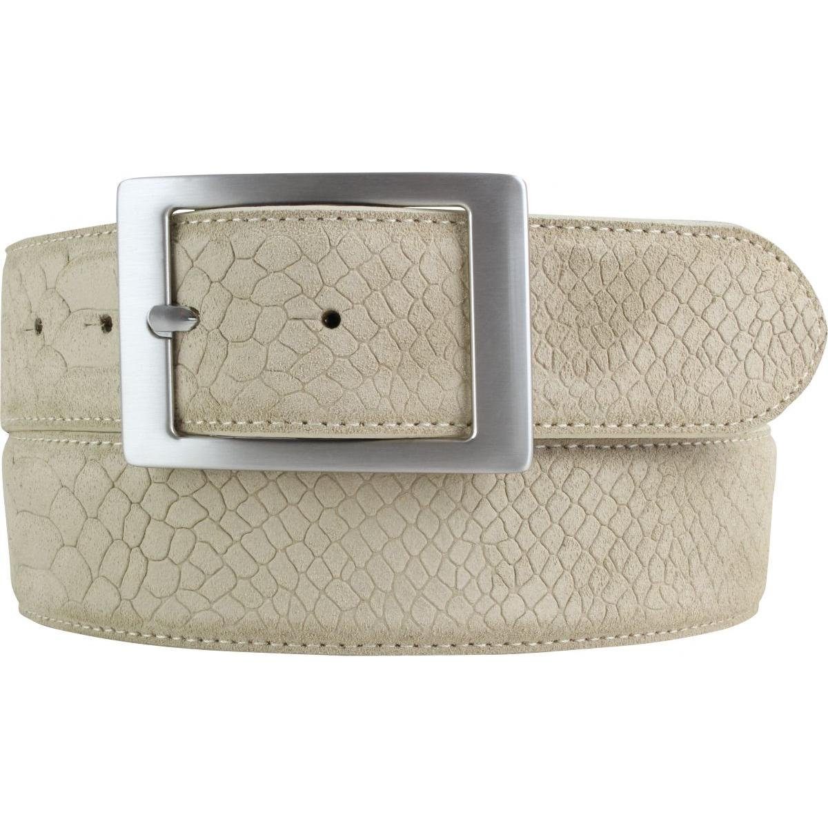 Ledergürtel Gürtel mit Pythonprägung und Doppel-Schnalle 4 cm - Leder-Gürtel für H