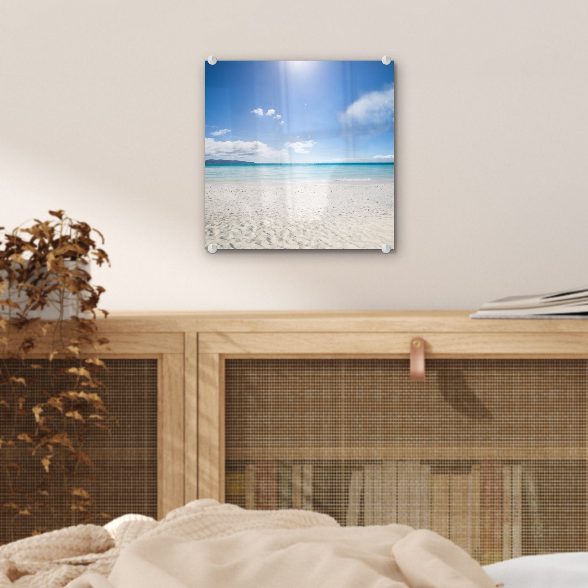 - Licht, bunt (1 Glas - St), Wandbild - Foto auf Wanddekoration - Acrylglasbild Strand Glas MuchoWow - Sonne Glasbilder auf Bilder