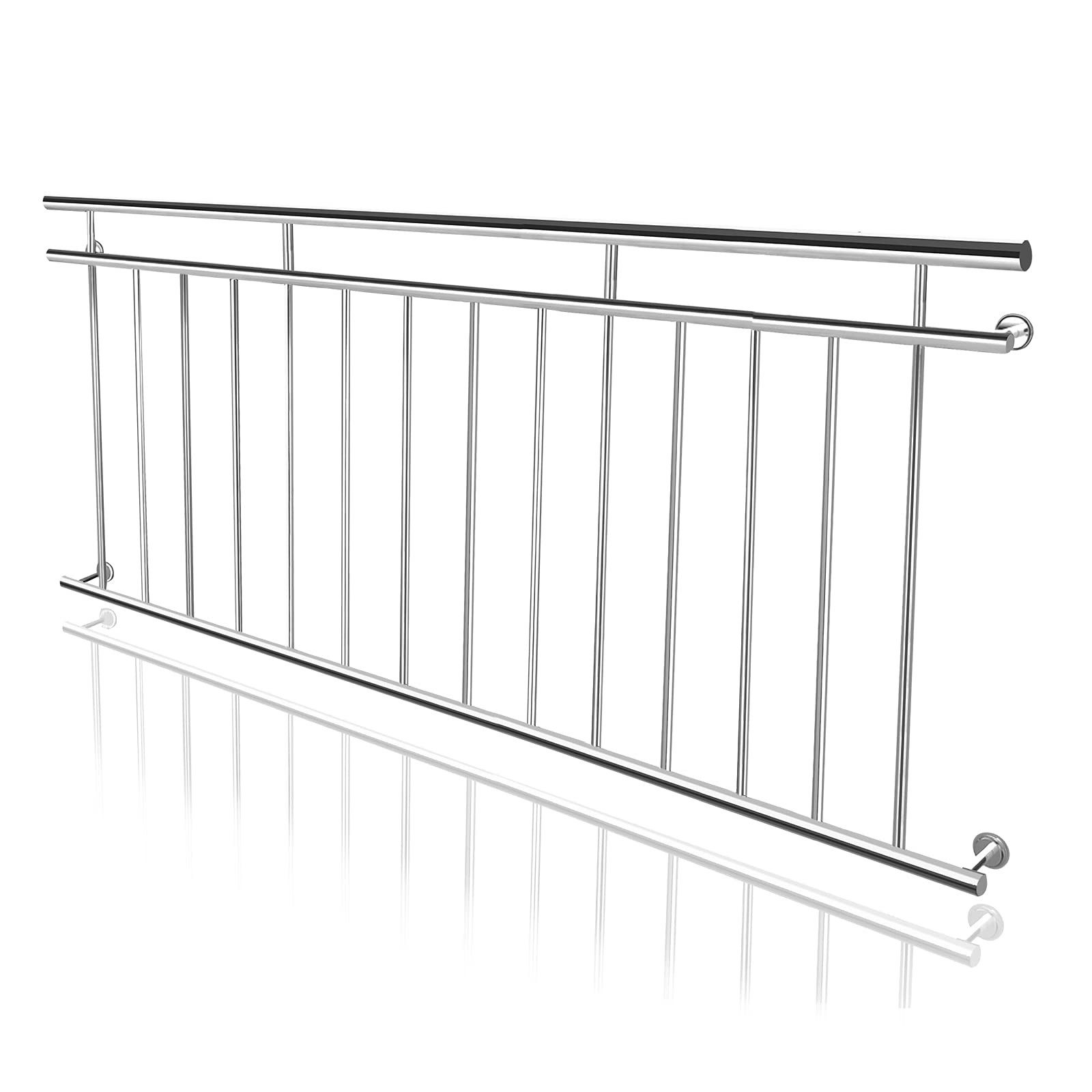FIVMEN Treppengeländer Französischer Balkon Edelstahl Fenstergitter Brüstungsgeländer, 184 cm Länge, 100/128/156/184/225cm Länge, 90cm Höhe