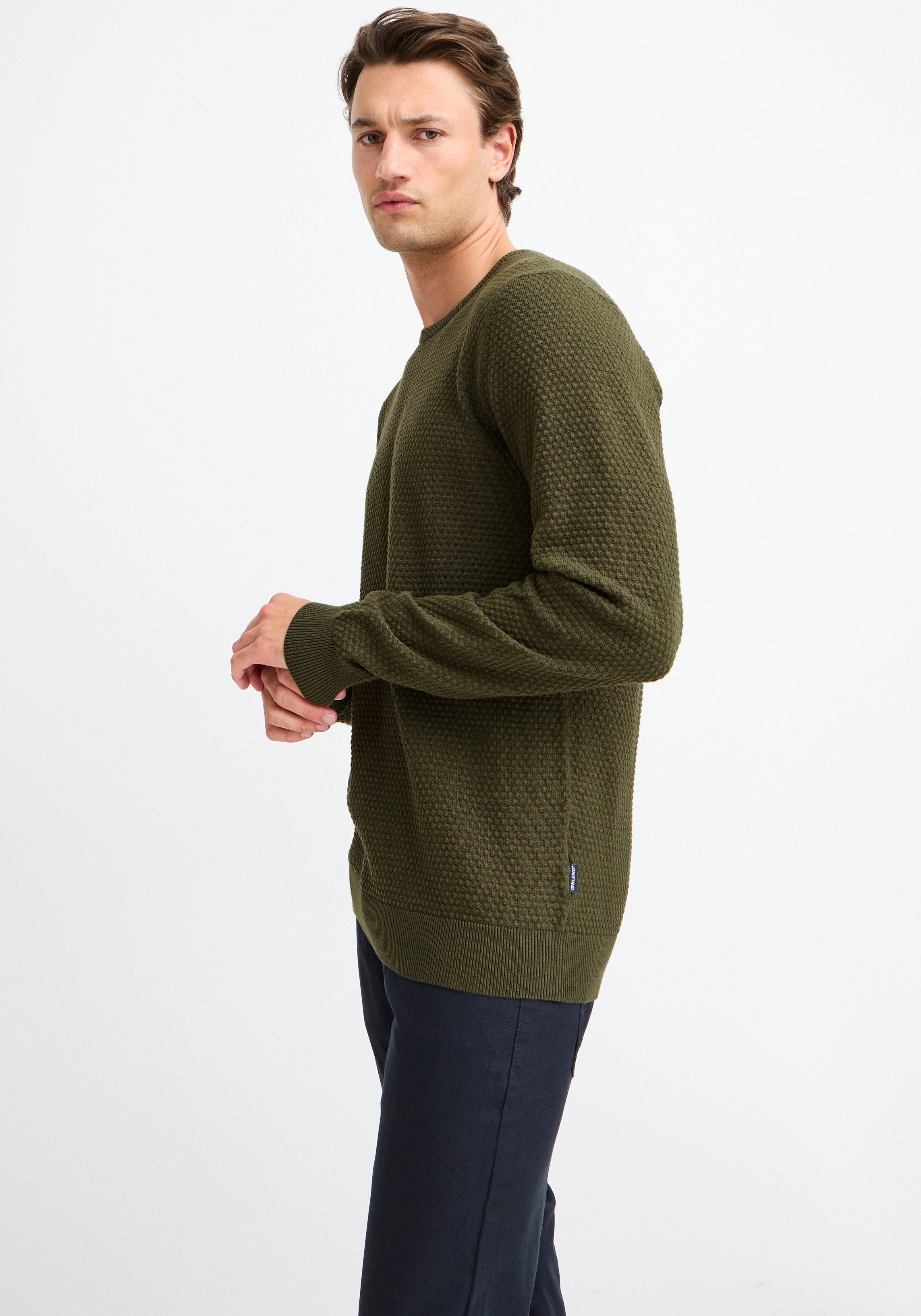 Blend Rundhalspullover BHREDHILL crewneck mit Markenlabel, aus Baumwolle, Slim Fit, ohne Verschluss