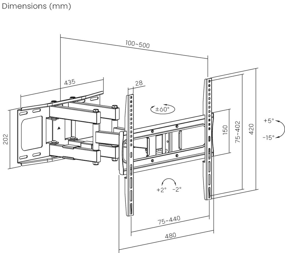 HALTERUNGSPROFI TV-Wandhalterung ALX3S, (bis 75,00 Zoll, bis 75Zoll, bis 60kg, stabiler Doppelarm) – Bild 4 von 4