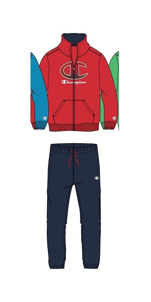 Champion Trainingsanzug Logo (Jacke&Hose aus Baumwolle) rot/navyblau Kinder
