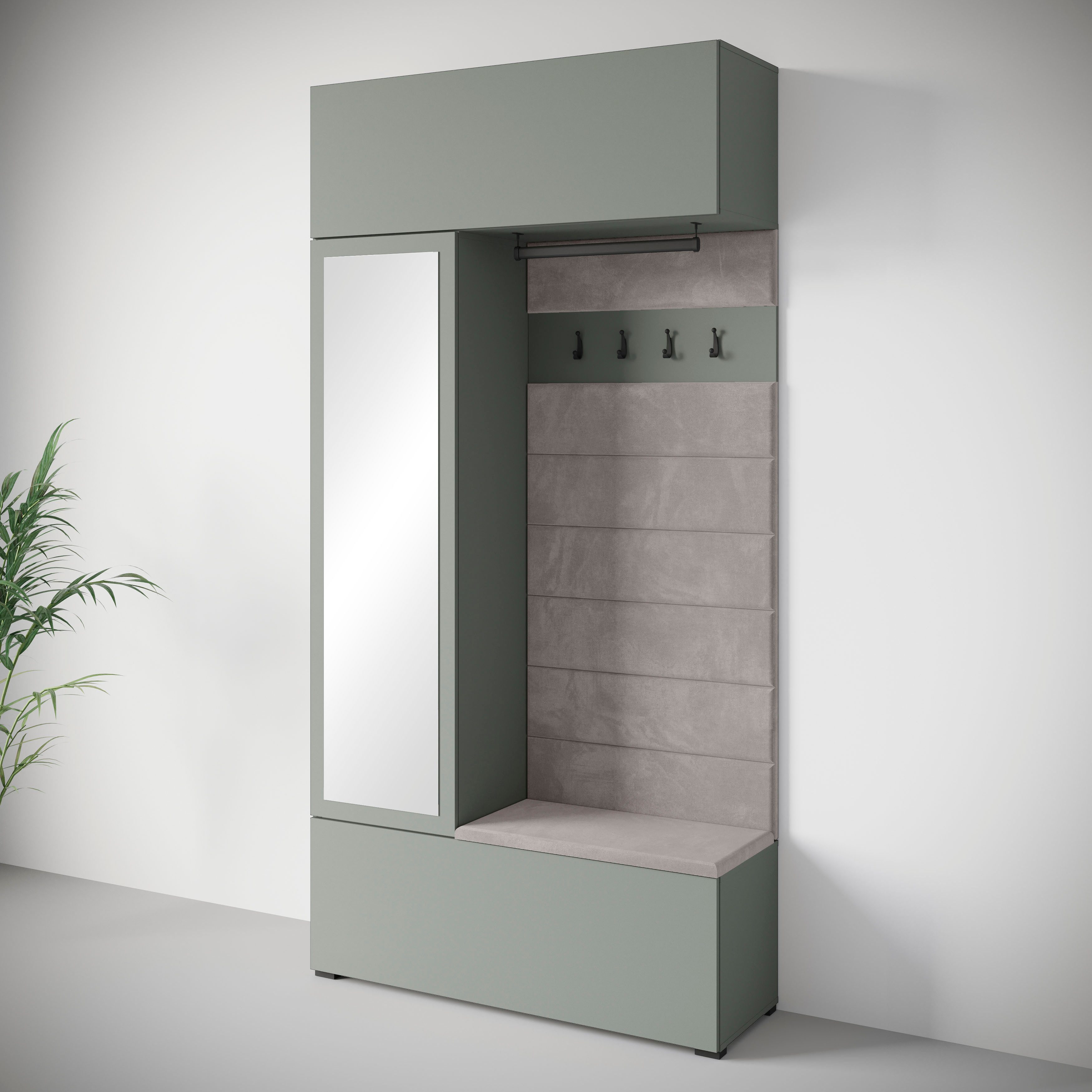 Home affaire Garderoben-Set TEJO, (Komplett-Set, 1-St), Mit Spiegel, gepolsterte Sitzbank, Türanschlag links/rechts wechselbar