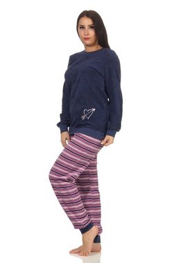 Normann Pyjama Damen Frottee Pyjama mit Bündchen, Oberteil mit Herz Motiv