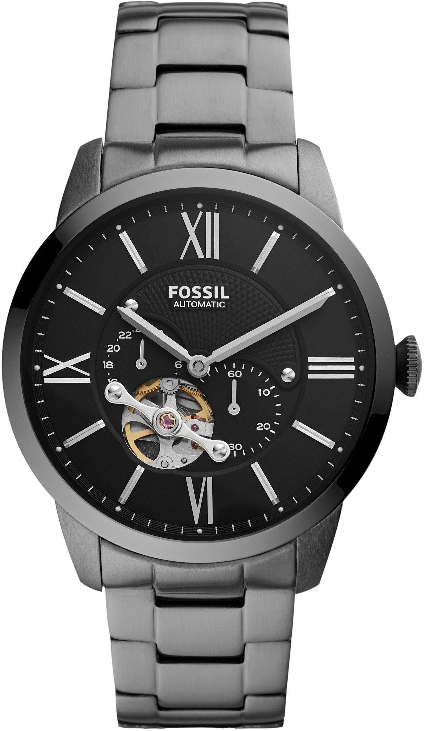 Fossil Automatikuhr Townsman Automatic, ME3172, Armbanduhr, Herrenuhr, mechanische Uhr, mit offener Unruh