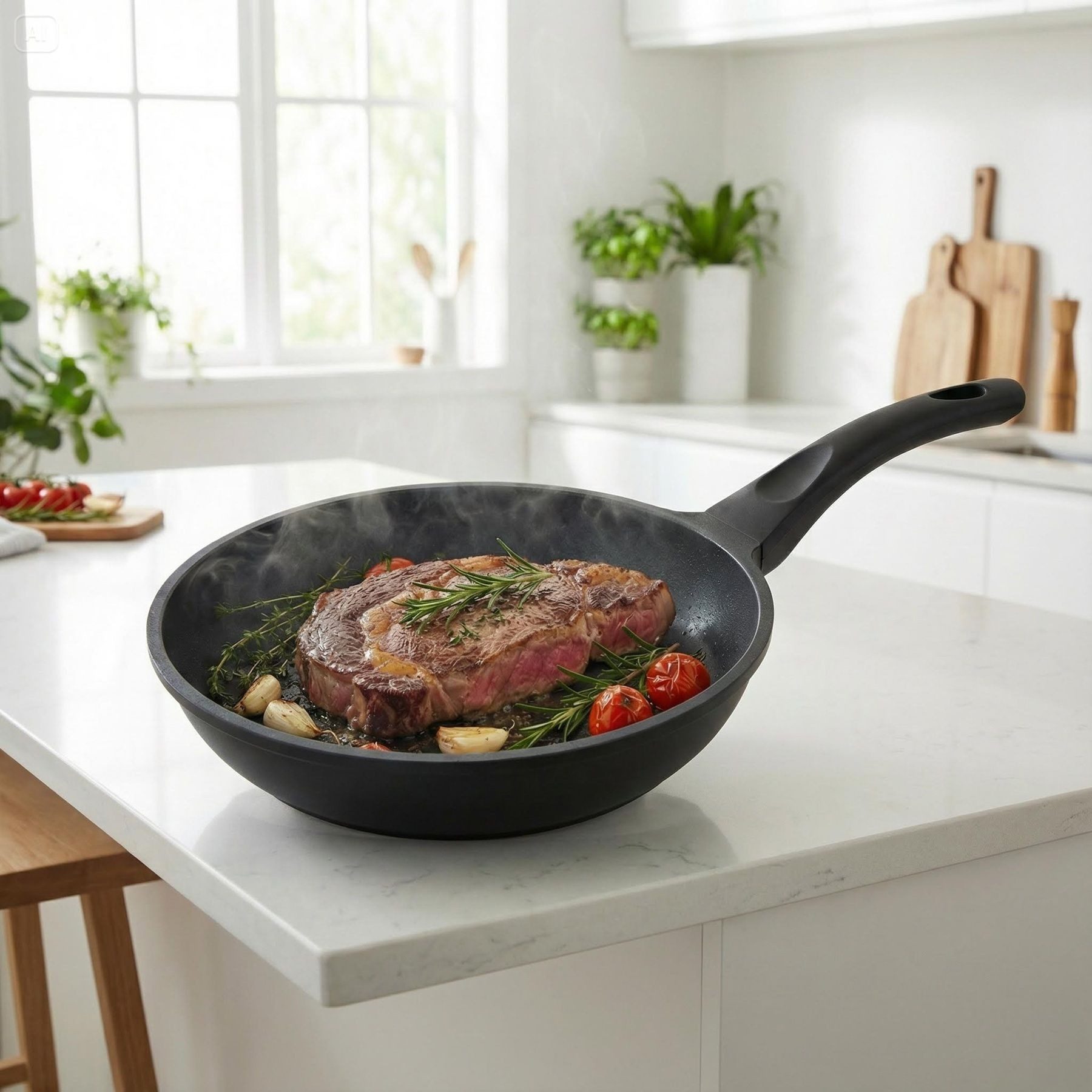 Mulex Bratpfanne TOMALIN Premium 26 cm inklusive LUND Meal Cubes – aus gehärtetem Glas, Pfanne Aluguss (Premium Qualität // 7tlg, 7-tlg., Tomalinbeschichtung // Meal Cube aus gehärtetem Glas), Induktionsgeeignet