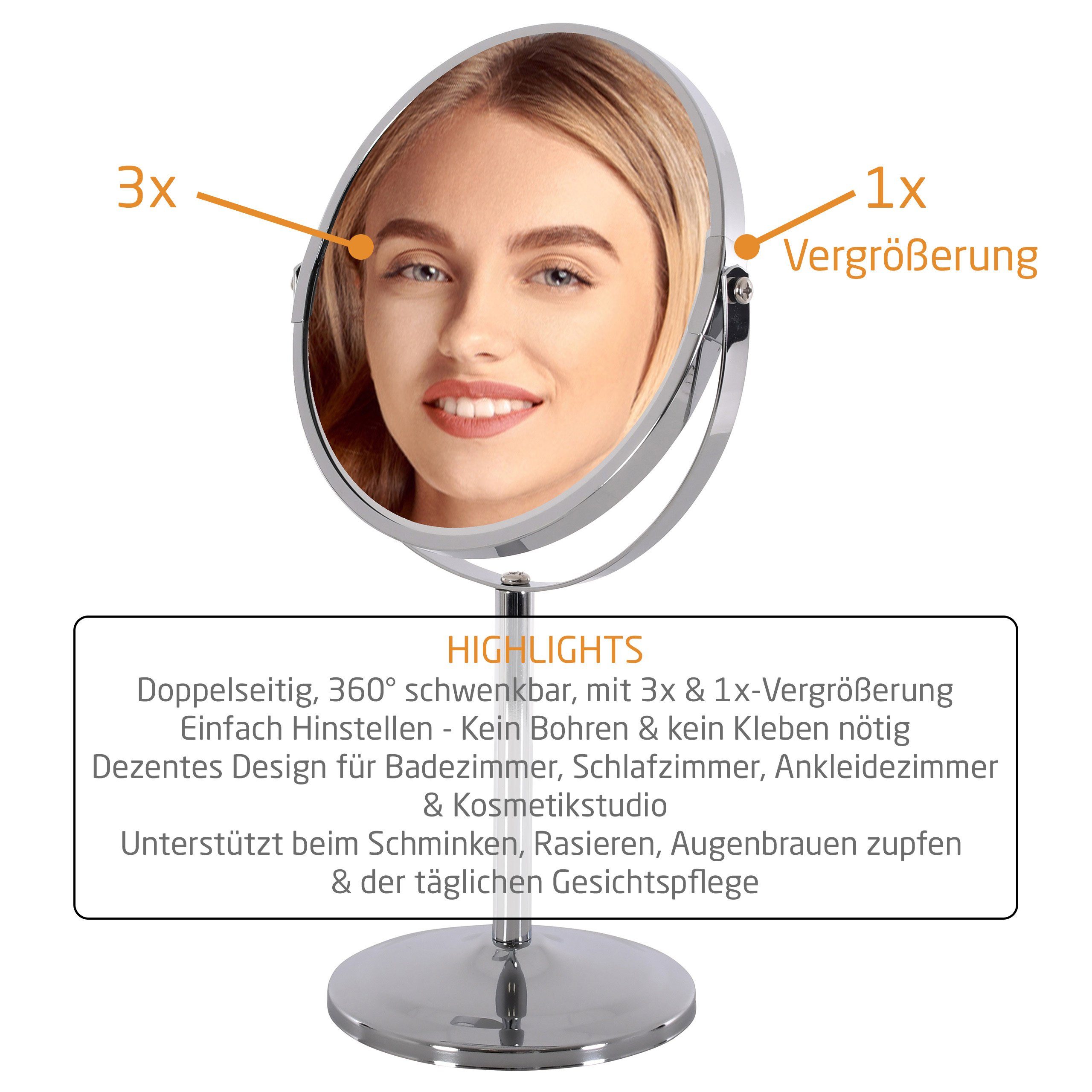 cm, Gesichts- Raburg cm NIKI oder Ø, & Augenbrauen 17 mit doppelseitig, Schminken/Make-up, (18 ohne oder 360), cm Kosmetikspiegel Ø LED-Licht, Vergrößerung Bartpflege, 3x/1x NIKA 32 zupfen oder