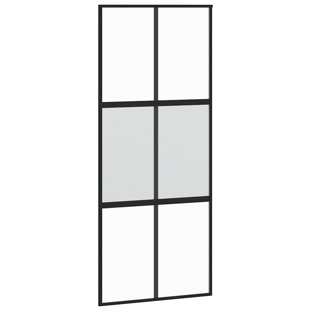 vidaXL Haustür Schiebetür Schwarz 90x205 cm Hartglas und Aluminium (1-St)