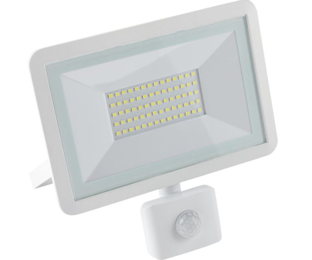 Meister Werkzeuge LED Wandleuchte LED Außenstrahler 50W mit Bewegungsmelder – IP44 Spritzwassergeschützt, LED, Kaltweiß