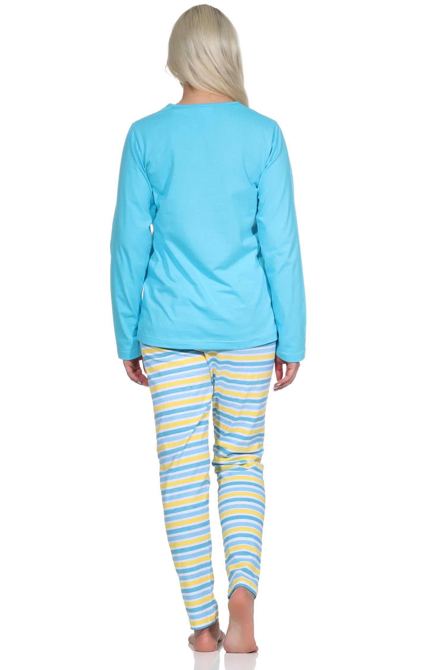 blau Sommerlicher Pyjama Damen mit Ringeln Normann in Schlafanzug strahlenden Farben