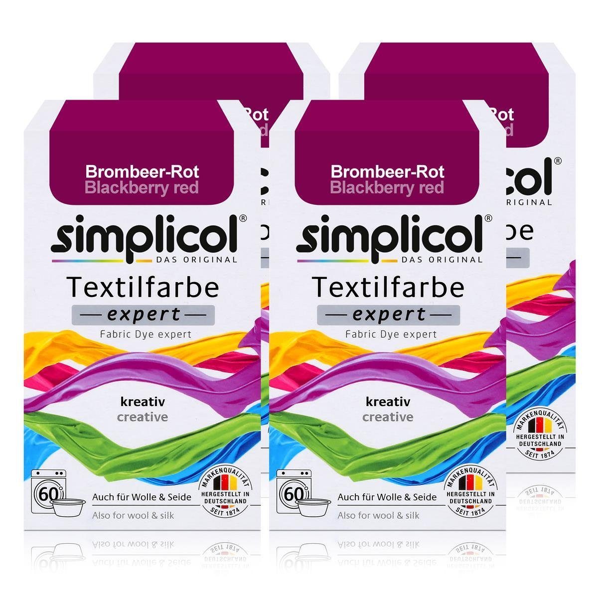 simplicol Textilfarbe Simplicol Textilfarbe expert Brombeer-Rot 150g - Farbe zum Färben (4er