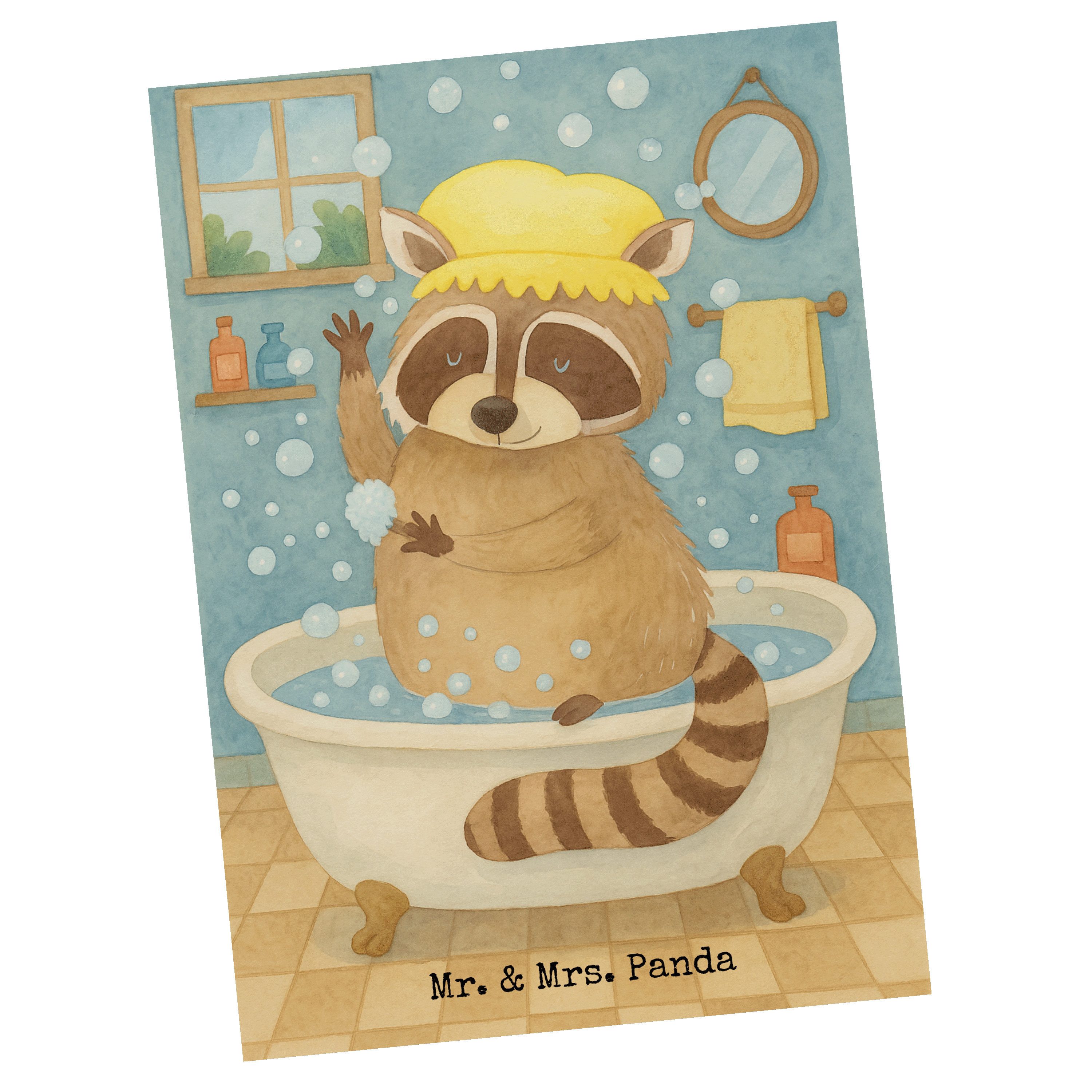 Mr. & Mrs. Panda Postkarte Waschbär Design, Postkarte, Weiß, Waschen, bildkarte, Lustige Sprüche