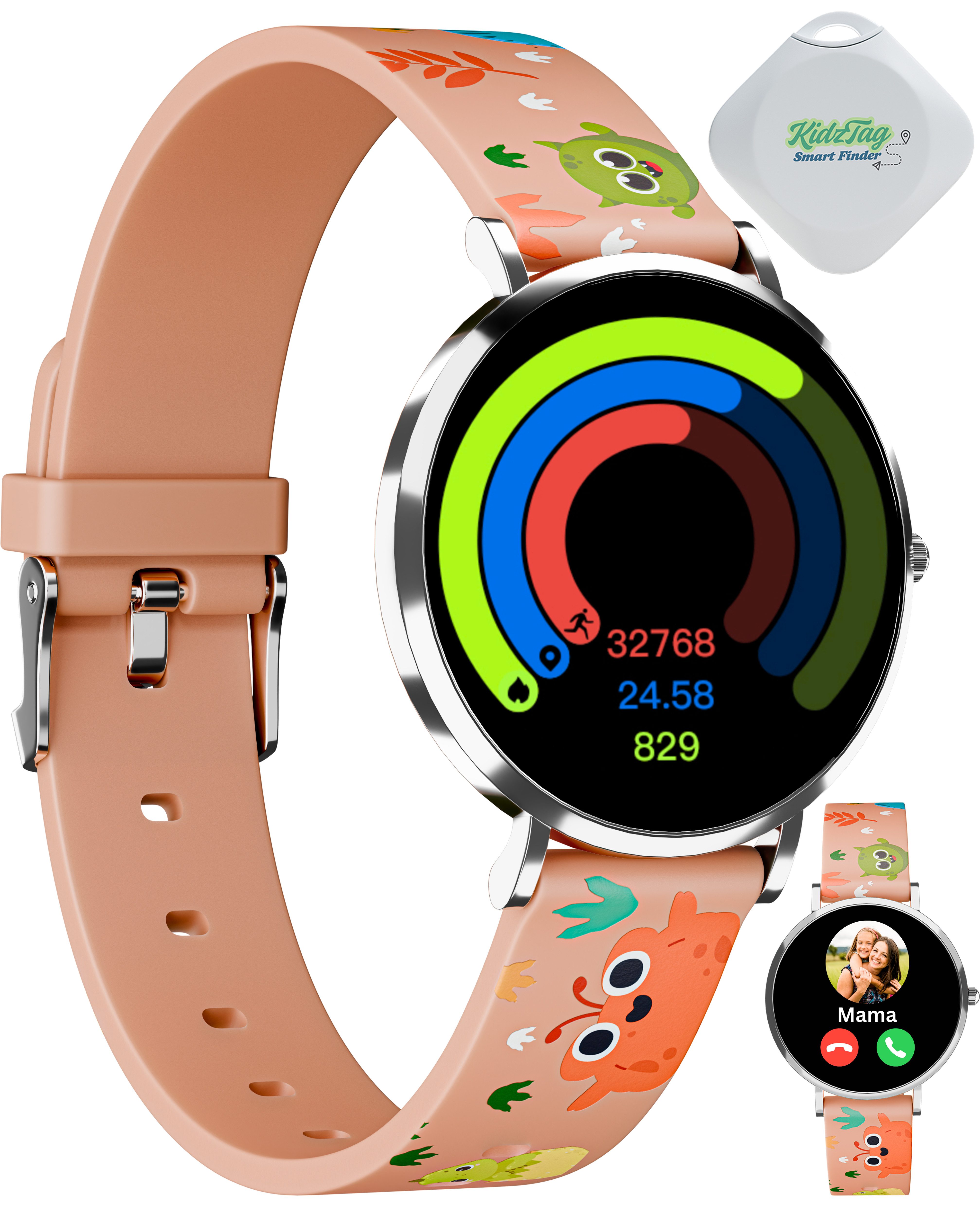 XCOAST LINO-TIME, Kleine Kinder Smartwatch (37mm cm/1,19 Zoll) wie eine analog Kinderarmbanduhr, filigran, robust, 3-tlg., nur 6,9mm hoch, 6 Tage Akku Laufzeit, Spiele, >100 Sportarten, SOS NOTRUF, 6 Tage Akku, IP68 wasserdicht, Edelstahl, flach