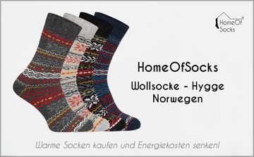 HomeOfSocks Socken Hygge Socken Dick Für Herren Und Damen mit Wolle 2er Pack Dicke Wollsocken Mit Fröhlich Bunten Mustern Und Druckarmer Zehennaht