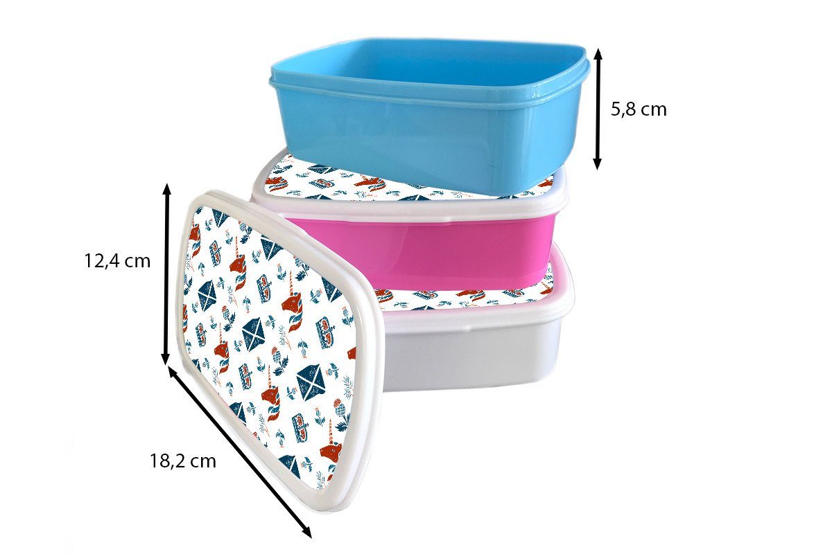Schottland Muster Kinder Brotdose, - weiß - und Lunchbox Brotbox MuchoWow (2-tlg), Mädchen für und für Jungs Kunststoff, Erwachsene, Einhorn,