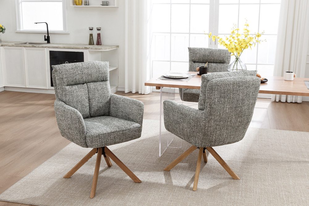 riess-ambiente Polsterstuhl BIG GEORGE grün/natur - Strukturstoff, Eichenholz, Armlehnen, drehbar (Einzelartikel, 1 St), 360° Drehstuhl mit Polsterung - ideal für Arbeits-, Wohn- & Essbereich