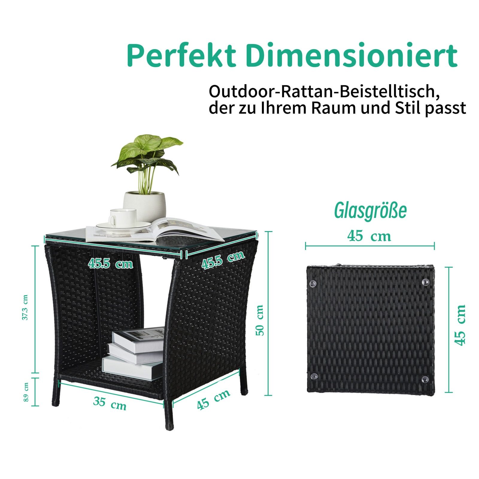 VINGLI Beistelltisch mit Glasplatte (1-St), Balkonmöbel günstig online kaufen