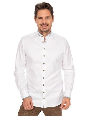 Gipfelstürmer Trachtenhemd Hemd Stehkragen 420000-4246-155 weiß oliv (Slim Fi