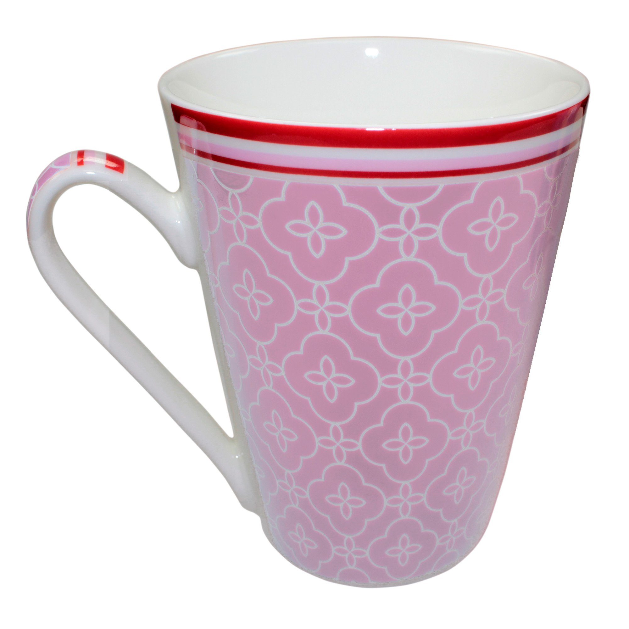 Haus und Deko Geschirr-Set Tasse im Retro Style Kaffeetasse Porzellan bedruckte Frühstückstasse (1-tlg), Keramik Rosa