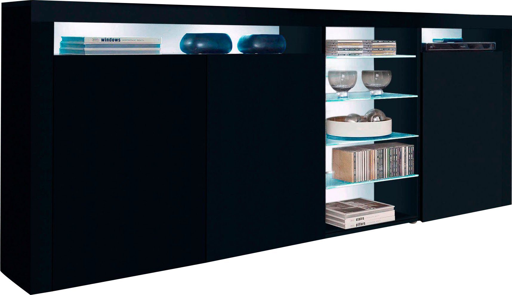 borchardt Möbel Highboard Santa Fé, Sideboard mit eleganten Glasböden, Breite 200 cm, Breite 200 cm