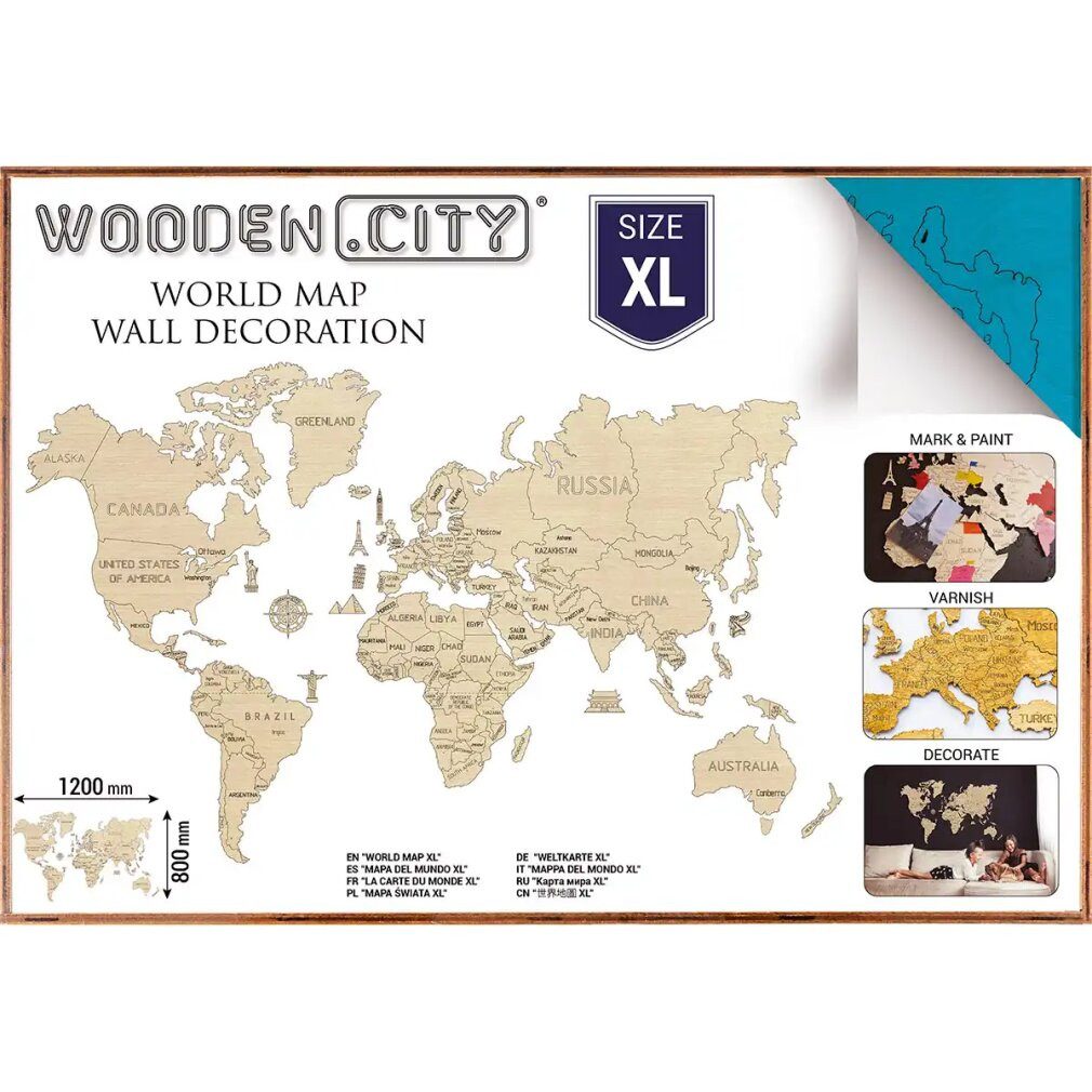 Wooden City Puzzle Weltkarte aus Holz Größe XL (120x80cm) blau, Puzzleteile