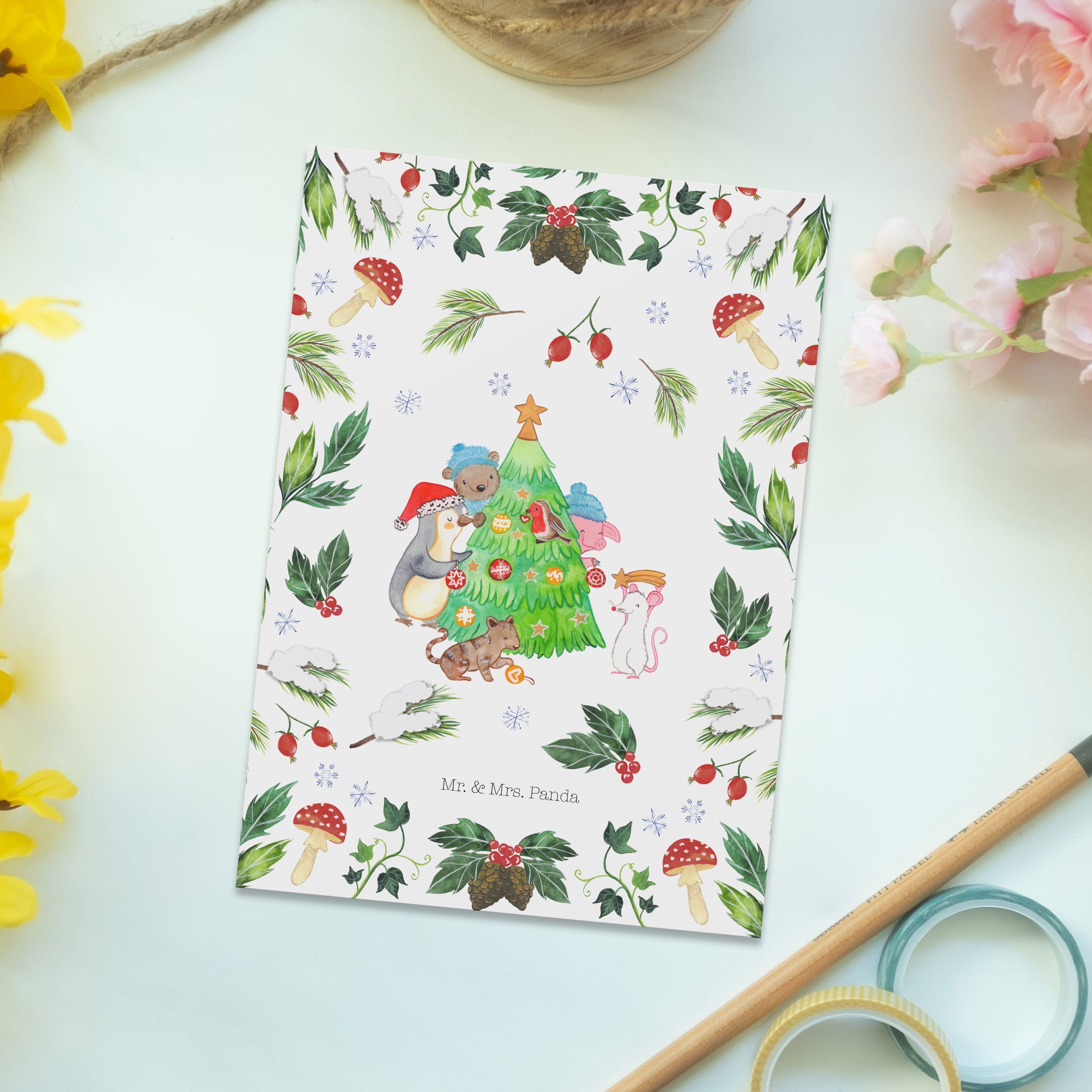 Weiß Heiligabend, schmücken Postkarte Mrs. Geschenk, - - Panda Weihnachtsbaum & Mr. Weihnachtsde