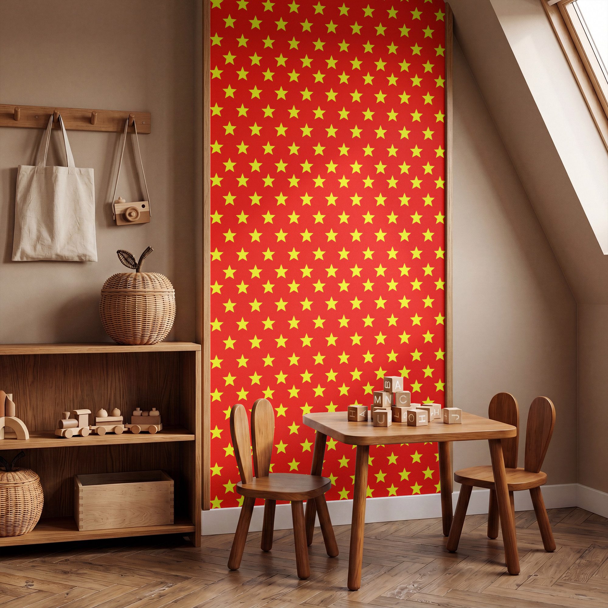 OnlyWow Fototapete Stern - Muster - Gelb, Matt, bedruckt, Wandtapete, Schlafzimmer, Wanddekoration 100x220cm