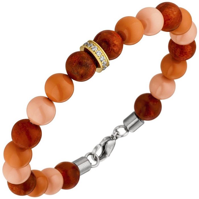 Schmuck Krone Edelstahlarmband Kugel-Armband mit Swarovski Perlen multicolor rot & Zirkonia Edelstahl 19cm