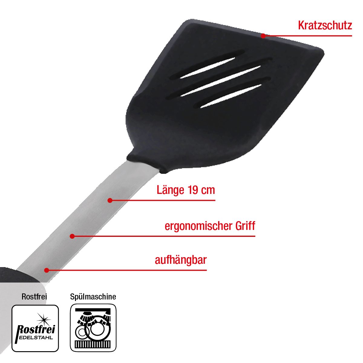 EUROHOME Pfannenwender Bratenwender CARMEN mit ergonomischem Kunststoffgriff, Grillwender hitzebeständig aus Edelstahl