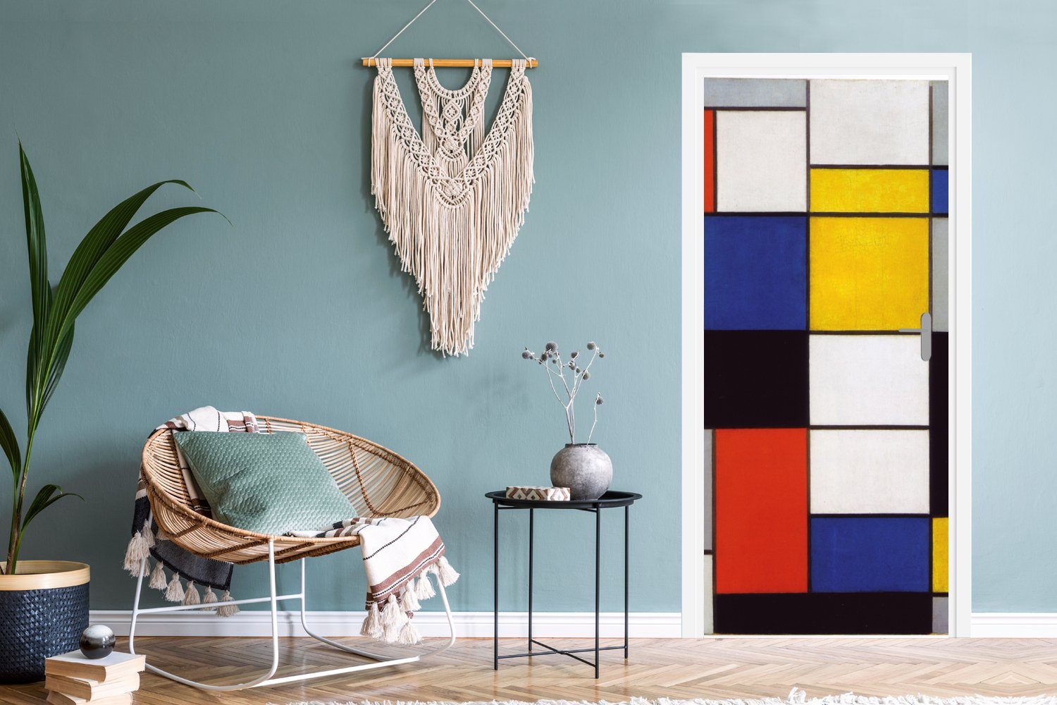 Türtapete Piet Türaufkleber, Mondrian, MuchoWow für St), bedruckt, Matt, Komposition (1 Tür, - cm 75x205 Fototapete A